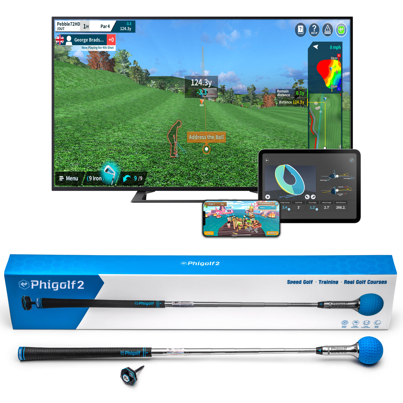 PHIGOLF 2 Smart Home Golf Simulator – Swing Stick Trainer & Analyser