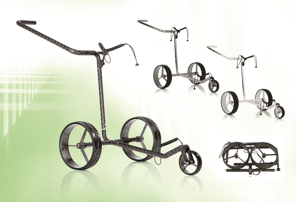 JuCad Golftrolley Carbon Shine 2-rädrig - das stylische Leichtgewicht schwarz-glänzend